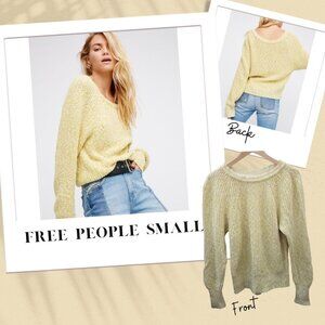 FREE PEOPLE marled pullover sweater yellow linen cotton nylon blend top small s